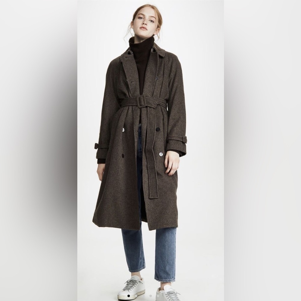 NWT Theory Classic Trench Brown Multi Hounds Flannel